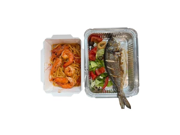 Kocë Zgare + Sallatë + Linguini Karkaleca Kocë Zgare + Sallatë + Linguini Karkaleca