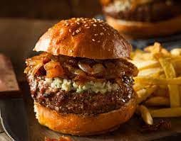 CARAMELISED ONION BLUE CHEESE BURGER CARAMELISED ONION BLUE CHEESE BURGER